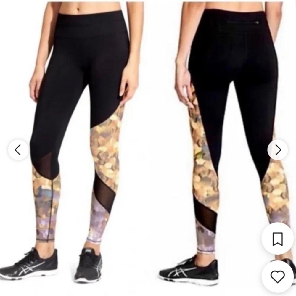 Athleta sonar asym black honeycomb look exercise leggings size M